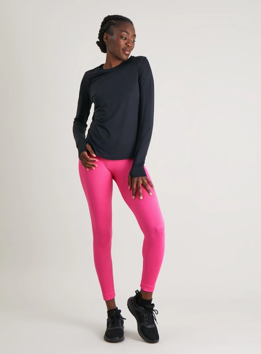 "TU Women's Active Neon Pink Seamless Leggings - High-Waisted Yoga Pants for Workout & Comfort, Size XL"