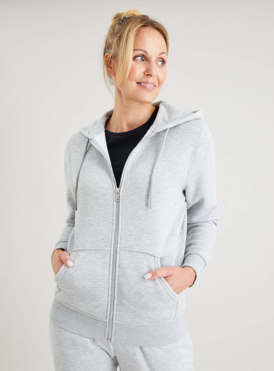Tu Women's Grey Zip-Up Hoodie - Casual M Size Pullover Fleece Jacket