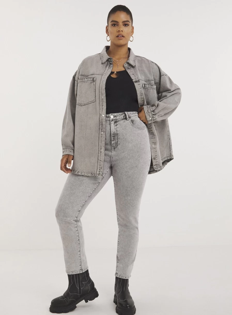 Simply Be Women's Grey Lara Slim Fit Jeans - Size 18