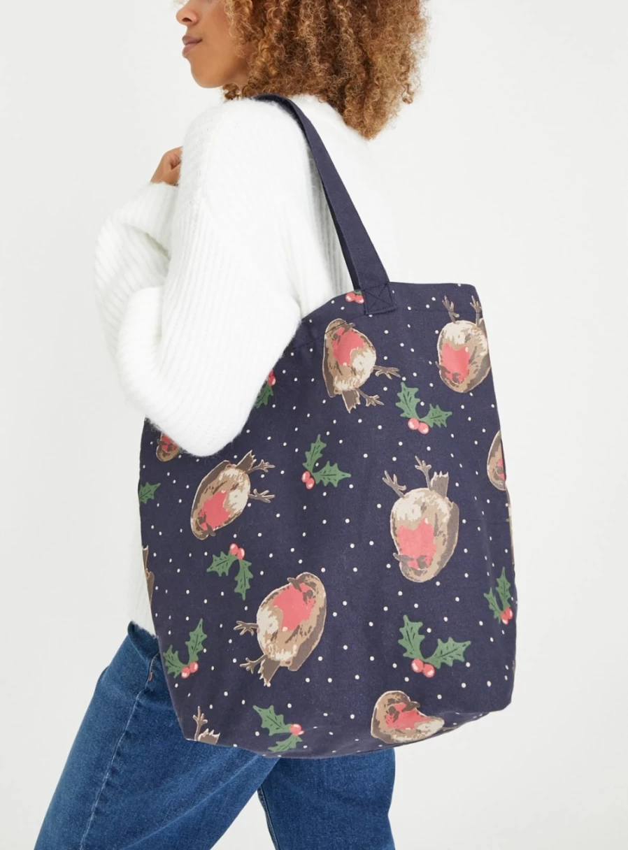 Tu Women's Christmas Print Tote Bag - Festive Holiday Shopping Reusable Gift