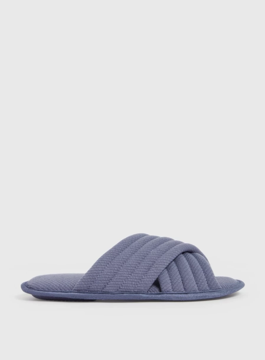 Tu Women's Blue Quilted Cross Over Mule Slippers - Soft Comfortable House Shoes