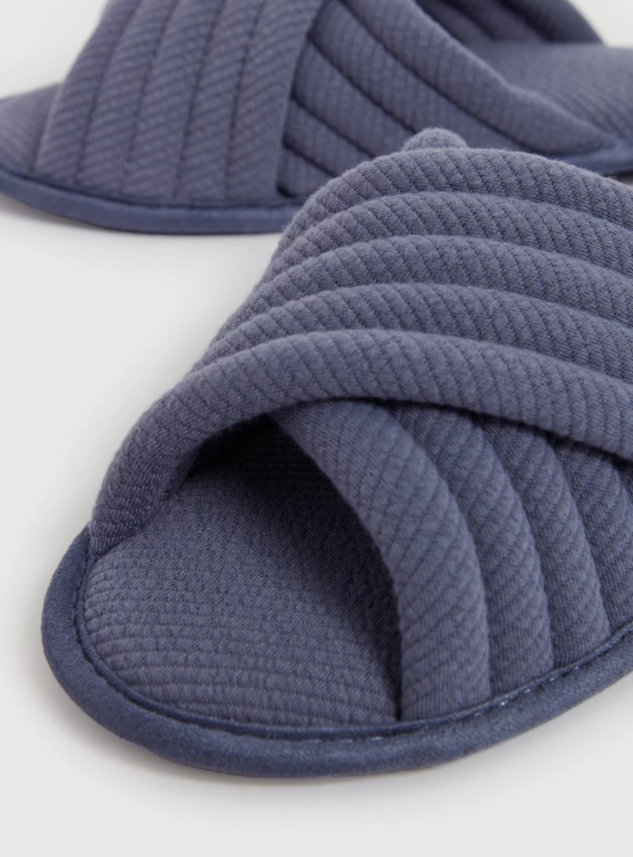 Tu Women's Blue Quilted Cross Over Mule Slippers - Soft Comfortable House Shoes