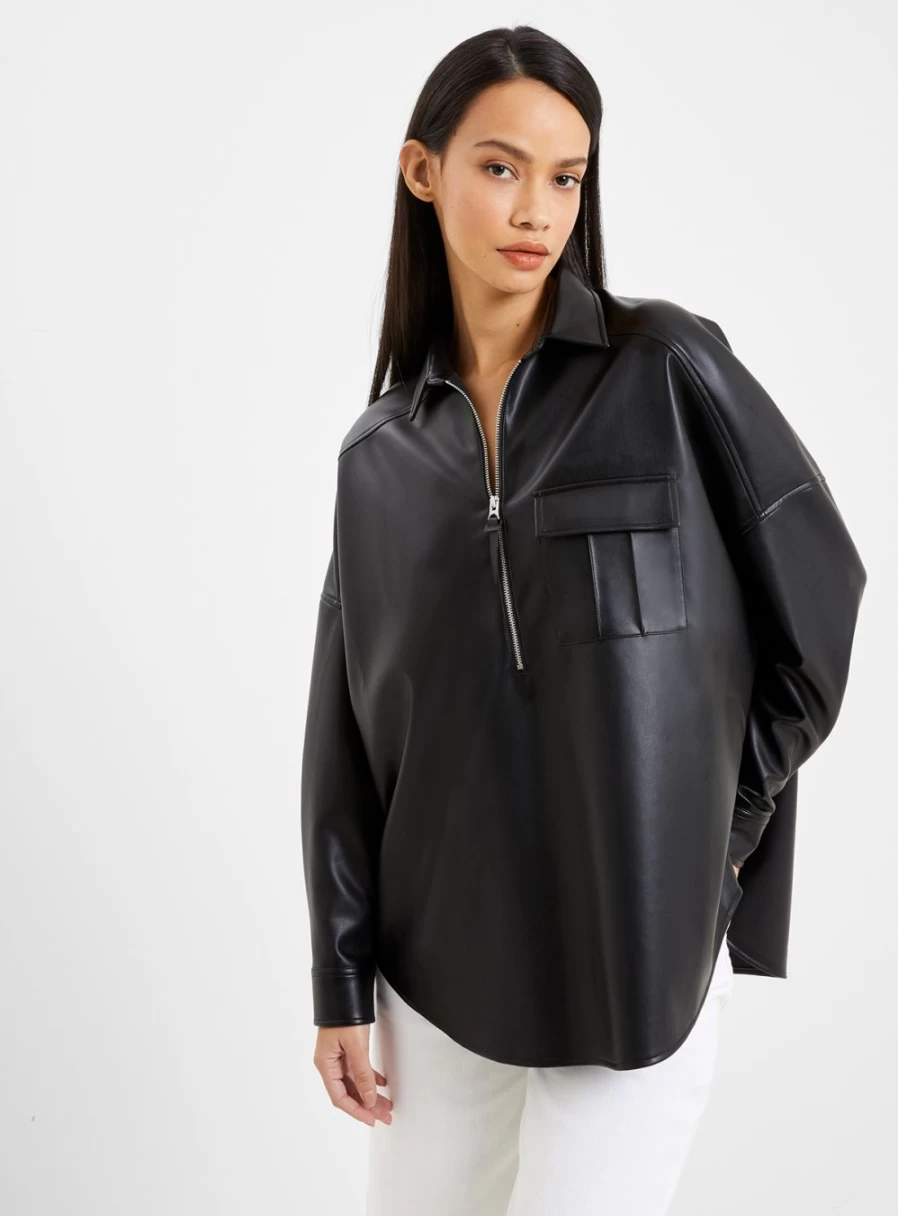 French Connection Women's Crolenda Popover Shirt in PU Fabric, Size XS
