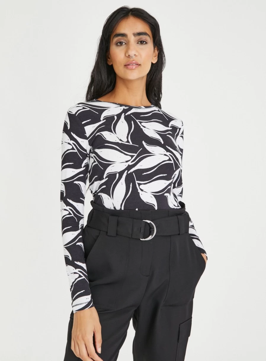 "TU Women's Monochrome Abstract Print Top - Stylish Modern Blouse for Casual Wear"