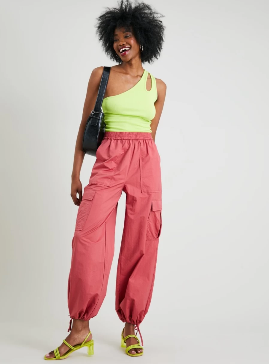 Tu Women's Pink Parachute Cargo Trousers - Size 16 | High-Waisted Utility Pants