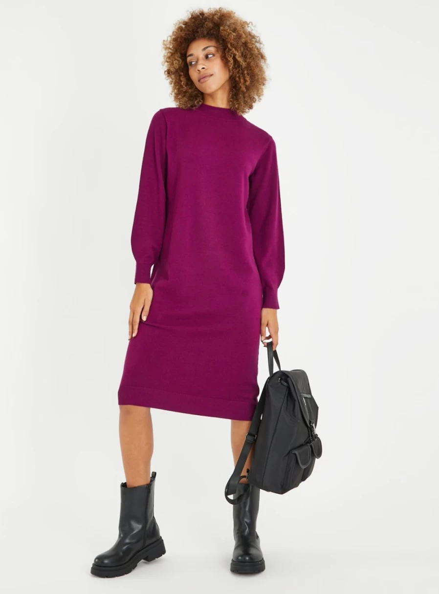 Tu Petite Women's Petite Purple Soft Touch High Neck Jumper Dress - Size 10