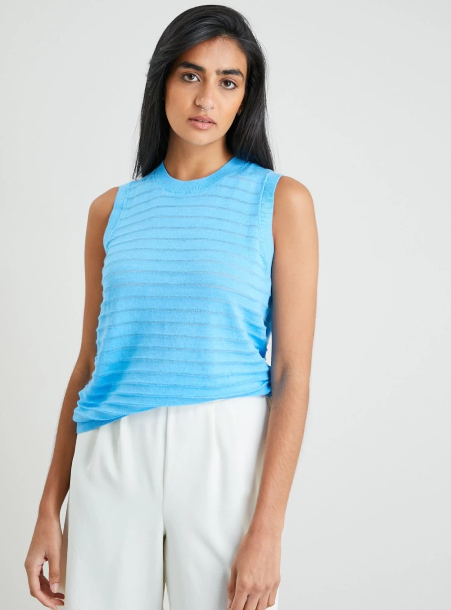 "Tu Women's Blue Horizontal Stripe Knit Tank Top - Casual Summer Sleeveless Shirt"