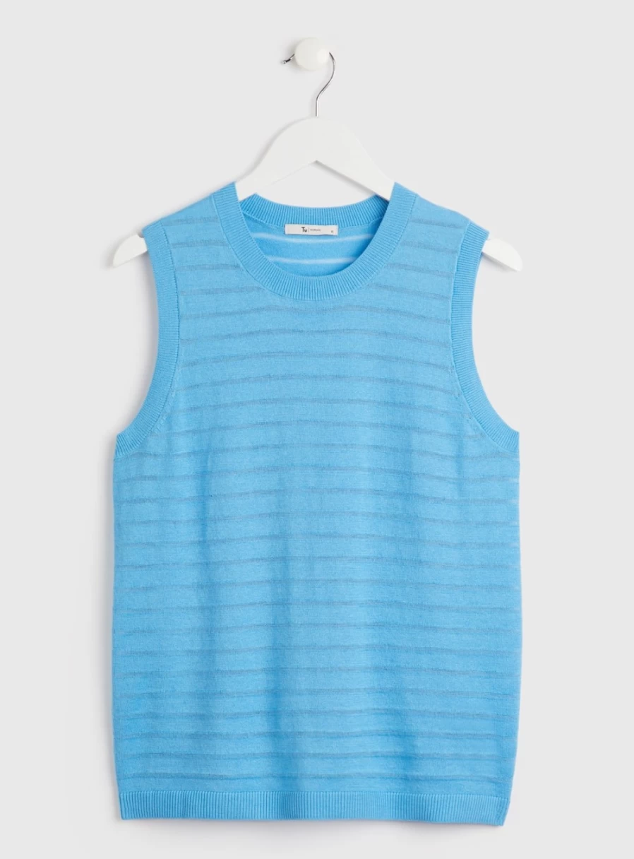 "Tu Women's Blue Horizontal Stripe Knit Tank Top - Casual Summer Sleeveless Shirt"