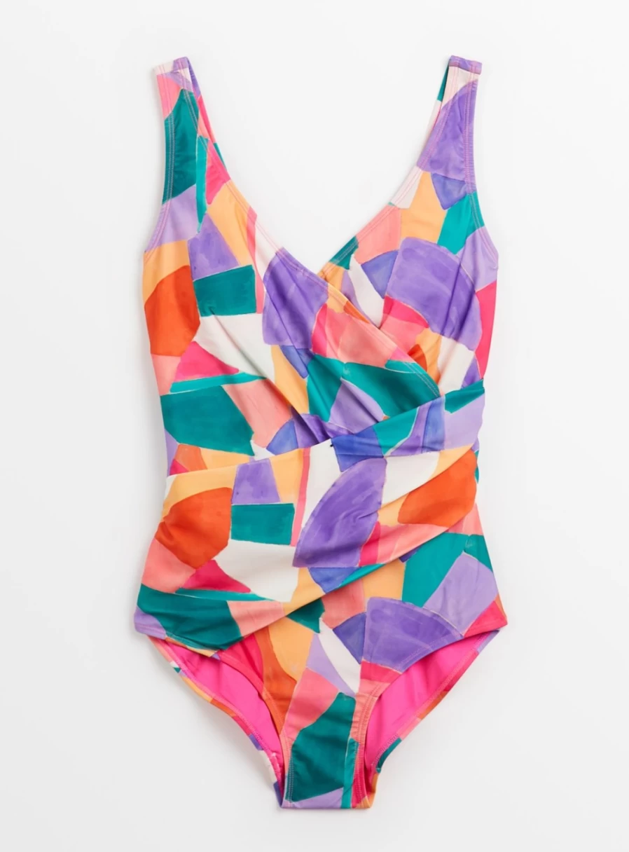 "Tu Women's Abstract Print Wrap One-Piece Swimsuit - Stylish Beachwear"