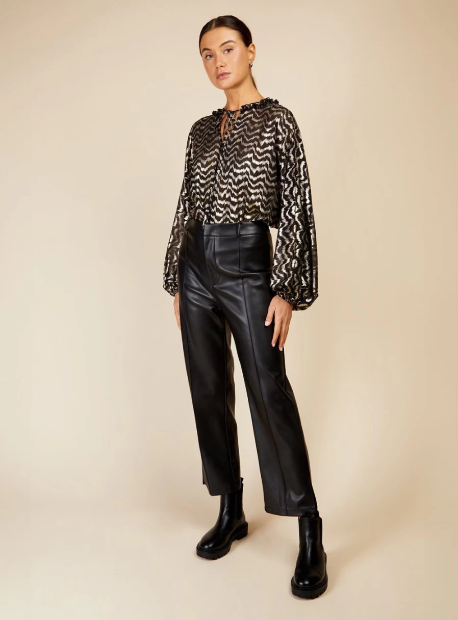 Vogue Williams Women's Black PU Leather Trousers Size 12 High Waist Fashion Pants