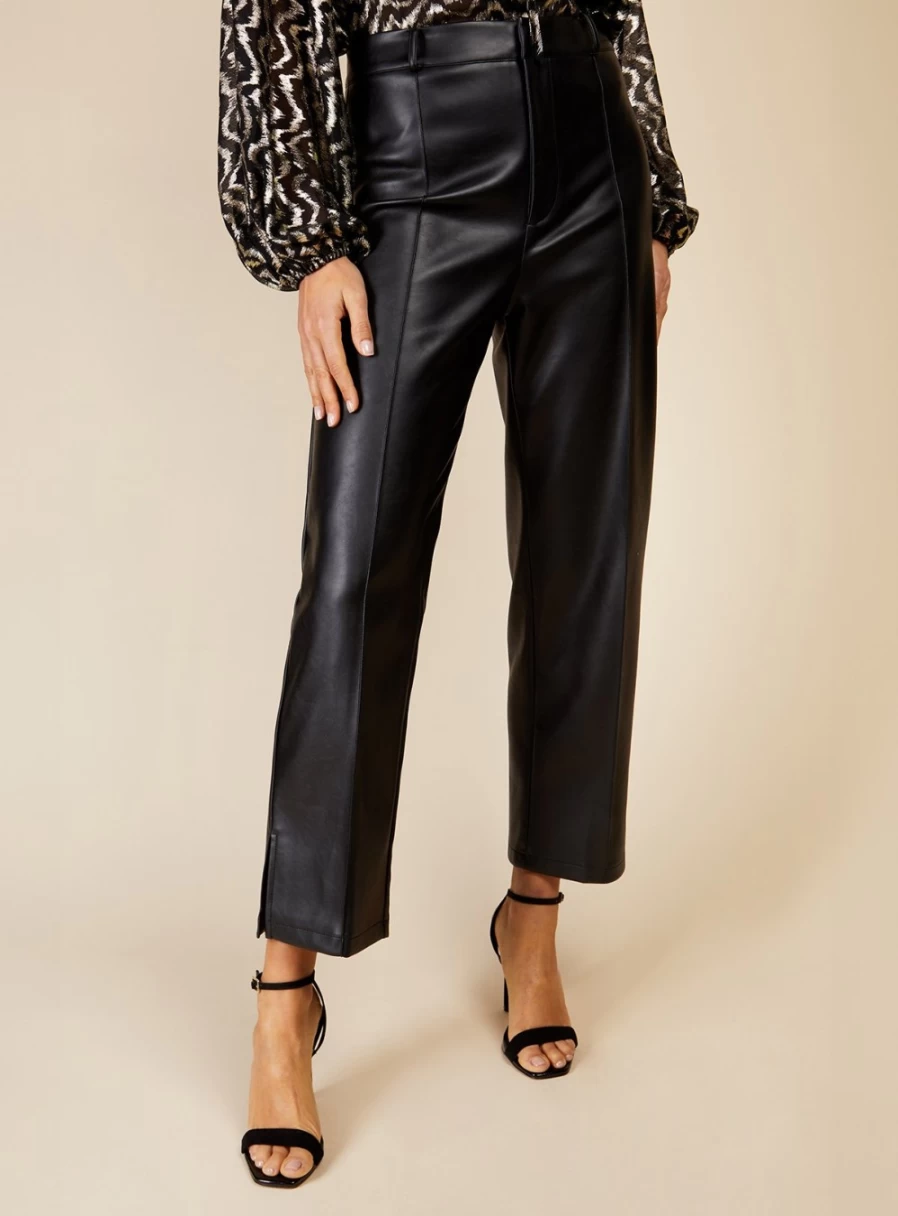 Vogue Williams Women's Black PU Leather Trousers Size 12 High Waist Fashion Pants