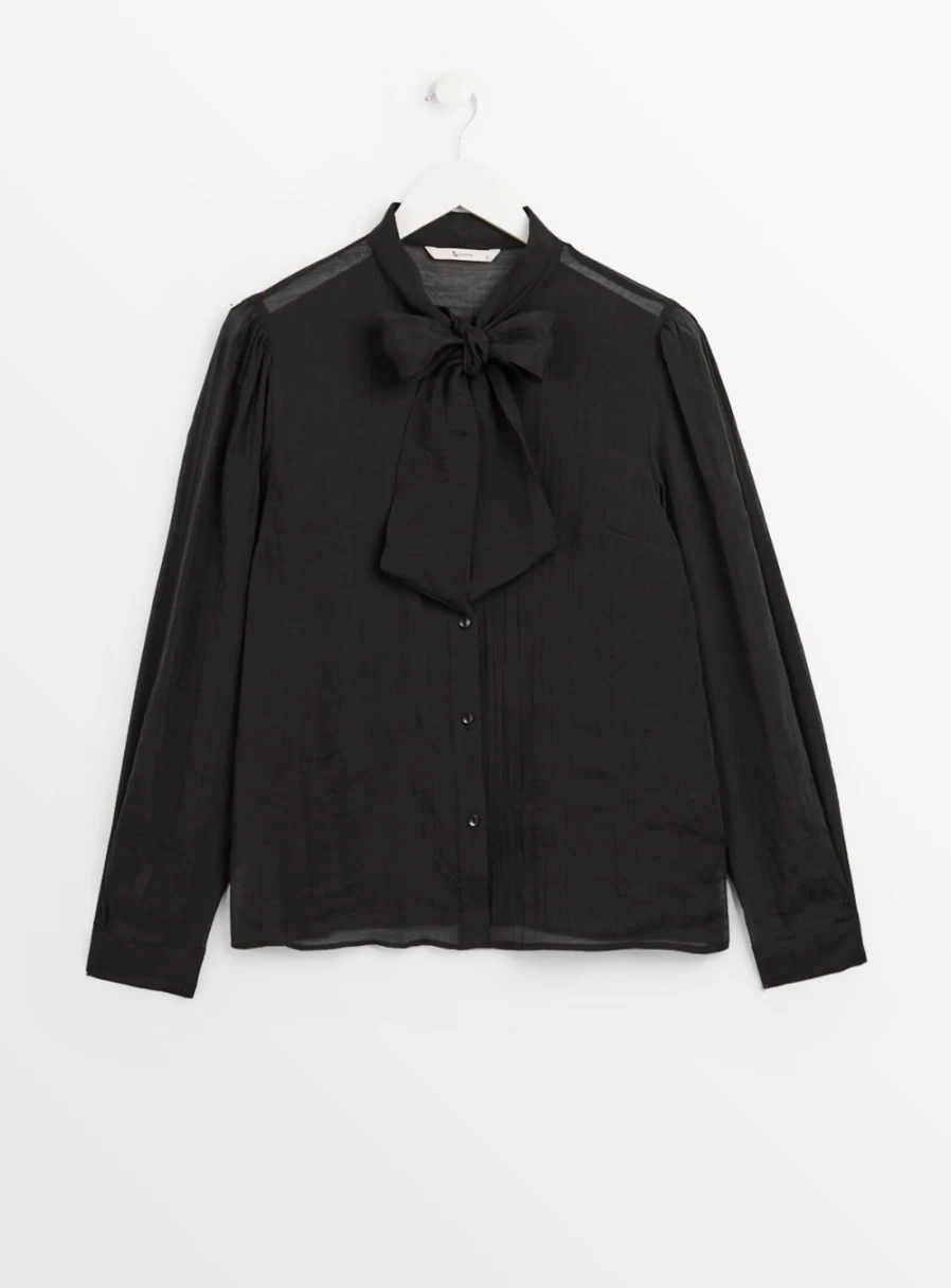Tu Women's Elegant Black Sheer Tie-Front Blouse - Chic 8 Collection
