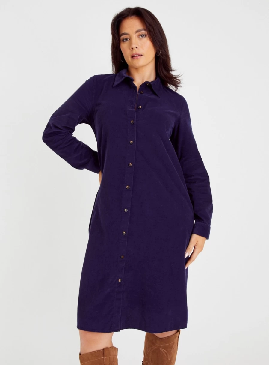 Tu Women's Navy Corduroy Shirt Dress - Stylish 20s Inspired Casual Wear