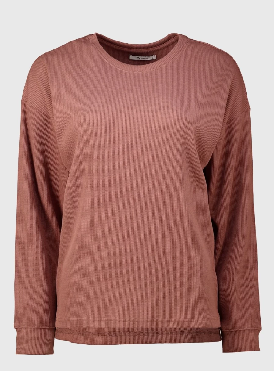 "Tu Women's Active Brown Waffle Texture Coordinated Sweatshirt - Casual Comfort Fit"