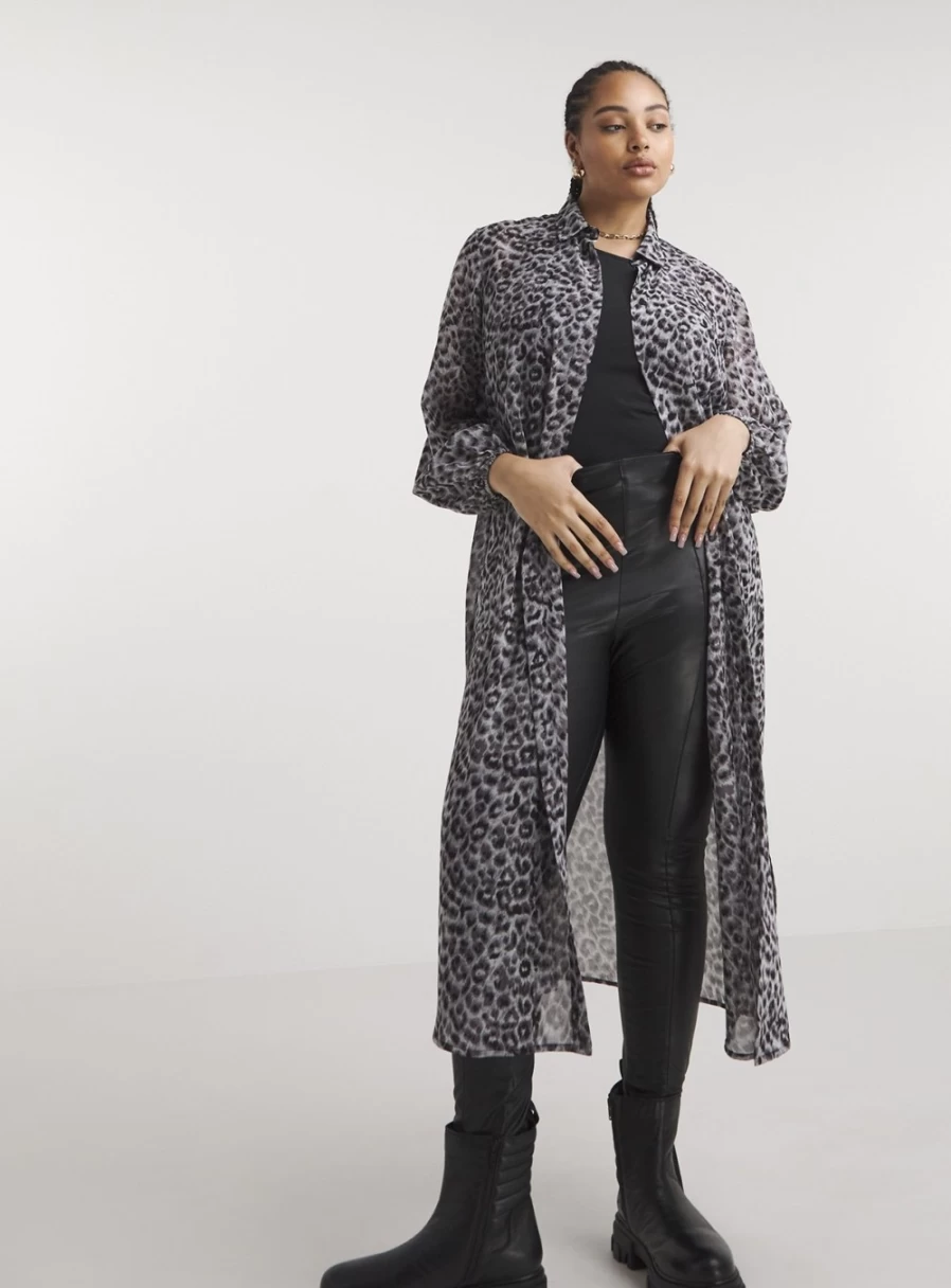 Simply Be Women's Grey Animal Print Sheer Longline Shirt - Size 10