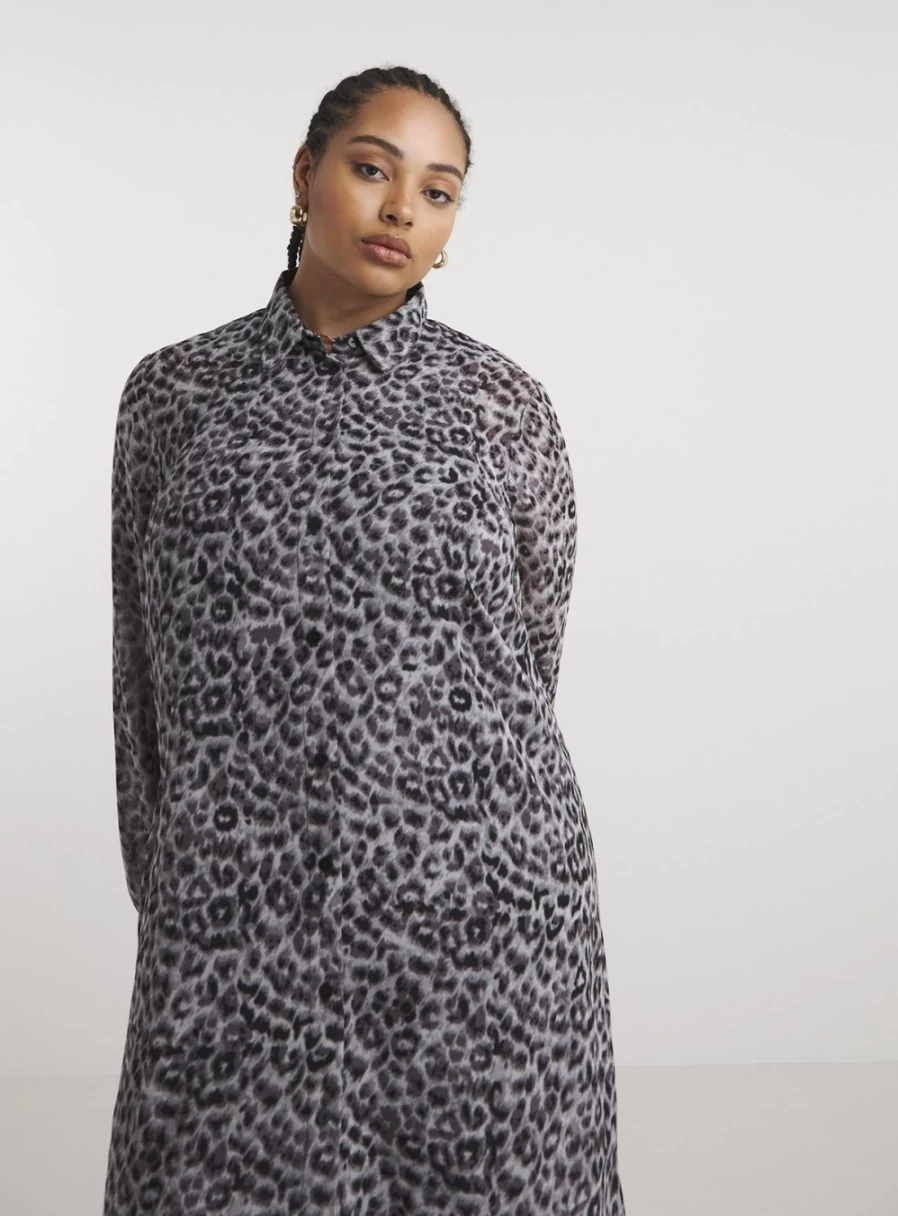 Simply Be Women's Grey Animal Print Sheer Longline Shirt - Size 10