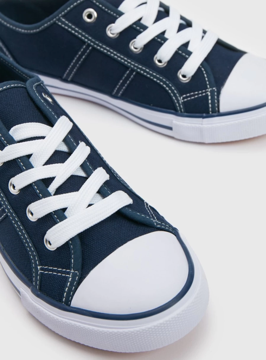 Women's Navy Blue Eyelet Canvas Shoes by Tu - Comfortable & Stylish Casual Footwear