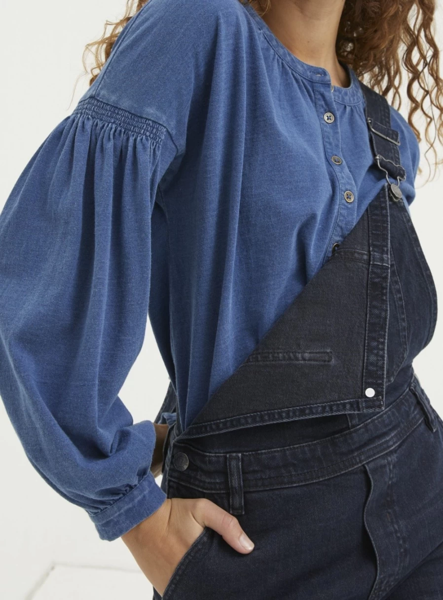 FatFace Women's Keira Indigo Henley Top - Casual Short Sleeve Shirt for Women