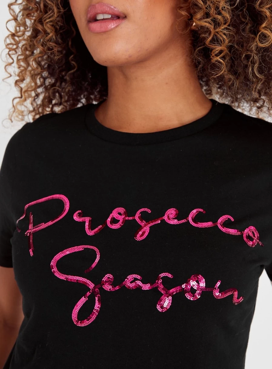 "Tu Women's Christmas Black Prosecco Season Graphic T-Shirt"