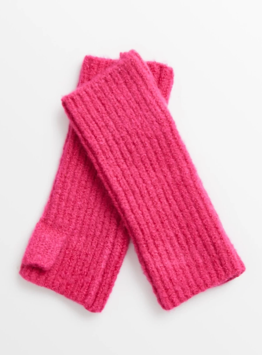 Tu Women's Bright Pink Fingerless Gloves - One Size Fits All, Soft Stretchy Knit Wrist Warmers