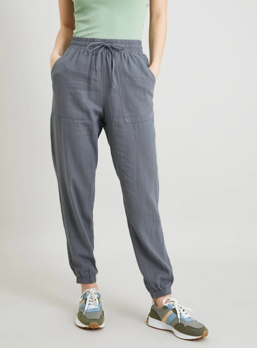 "Tu Women's Dark Grey Linen Joggers - Comfortable Casual Lounge Pants"