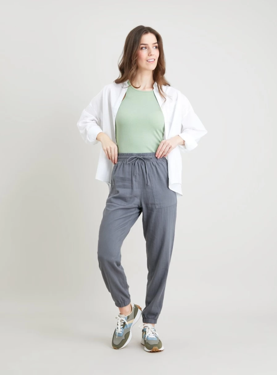 "Tu Women's Dark Grey Linen Joggers - Comfortable Casual Lounge Pants"