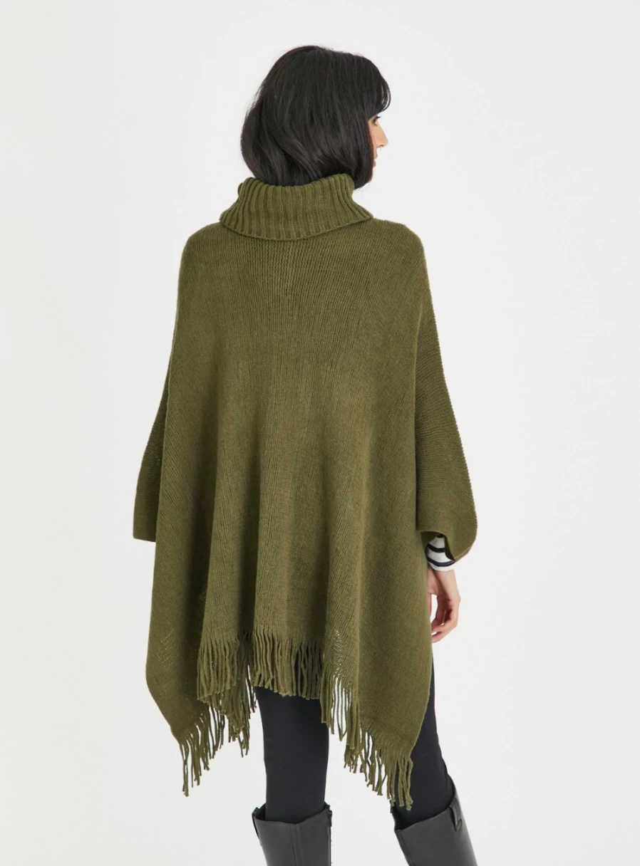 "Tu Women's Khaki Roll Neck Poncho - One Size Cozy Oversized Cape"