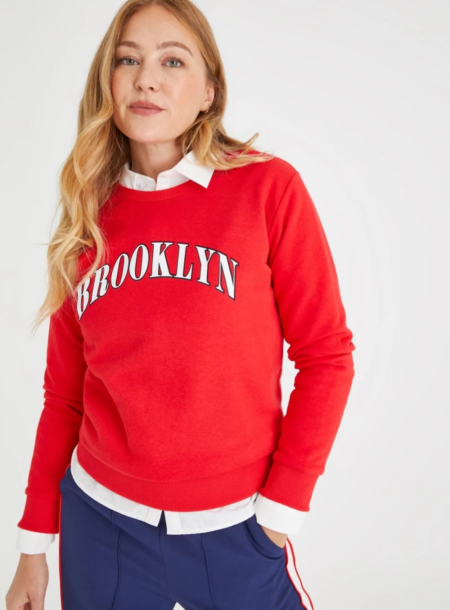 Tu Women's Red Brooklyn Sweatshirt - XL Cozy Pullover Casual Streetwear