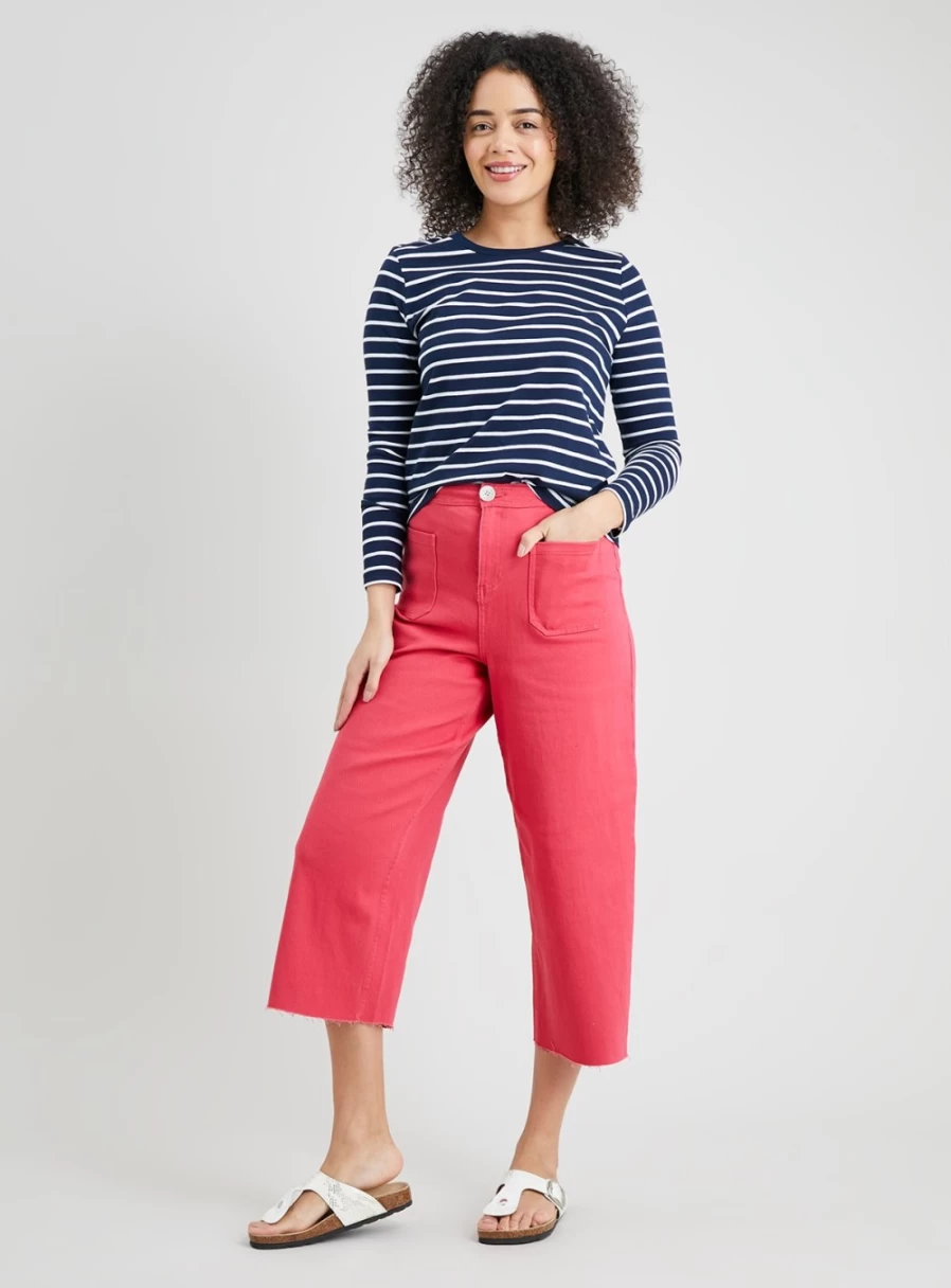 Tu Women's Pink High-Rise Wide Leg Cropped Jeans - 18R Casual Comfort Stretch Denim