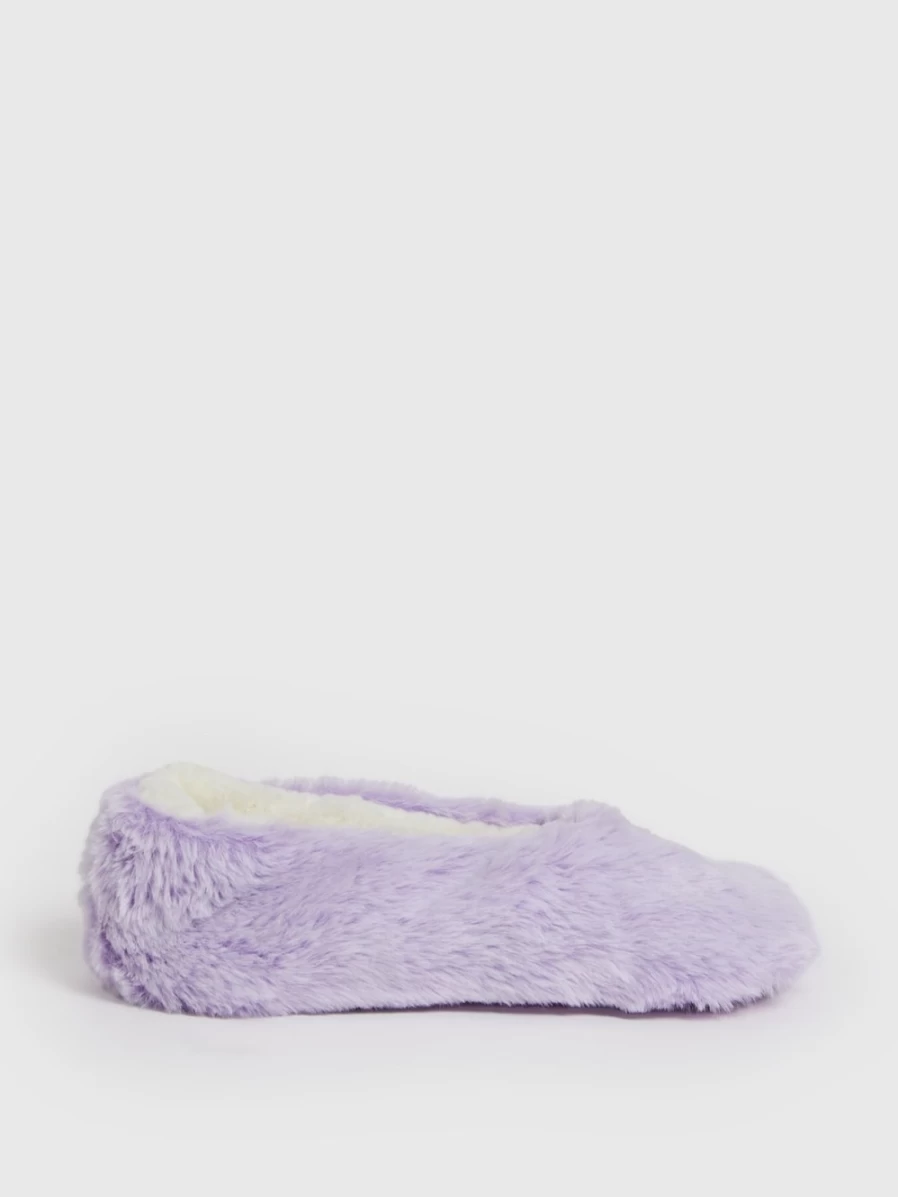 Tu Women's Lilac Faux Fur Ballerina Slippers - Soft Plush Comfort Indoor Shoes
