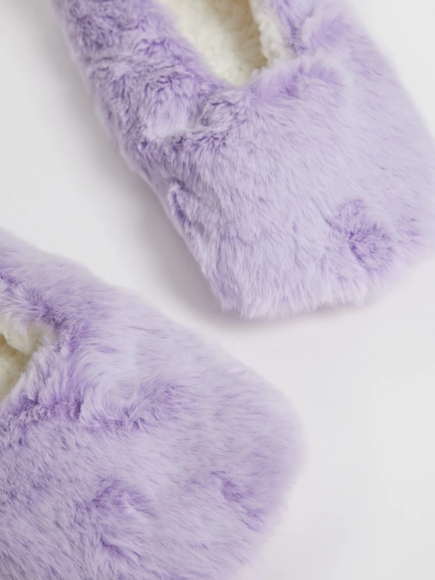 Tu Women's Lilac Faux Fur Ballerina Slippers - Soft Plush Comfort Indoor Shoes