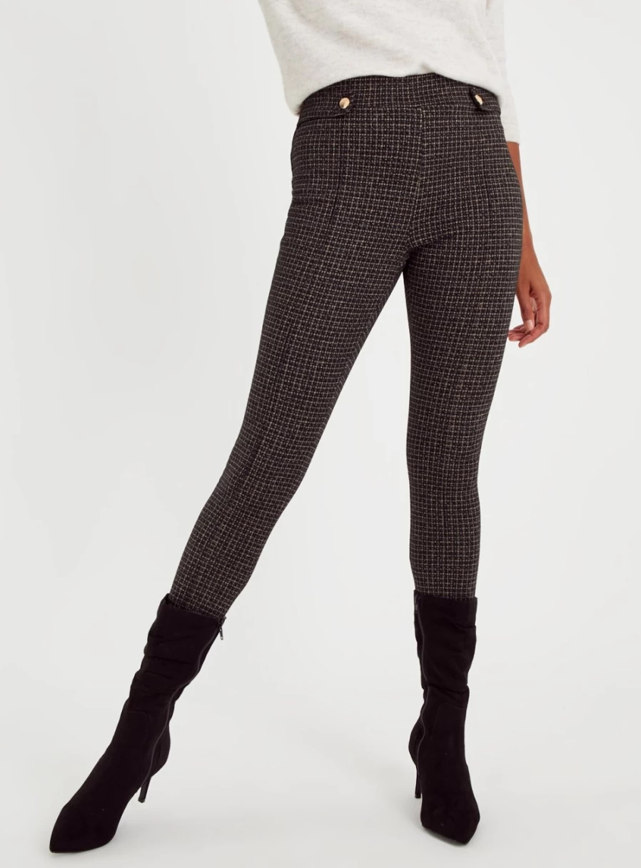 Tu Women's Heritage Check Ponte Leggings - Black & Brown, Size 16