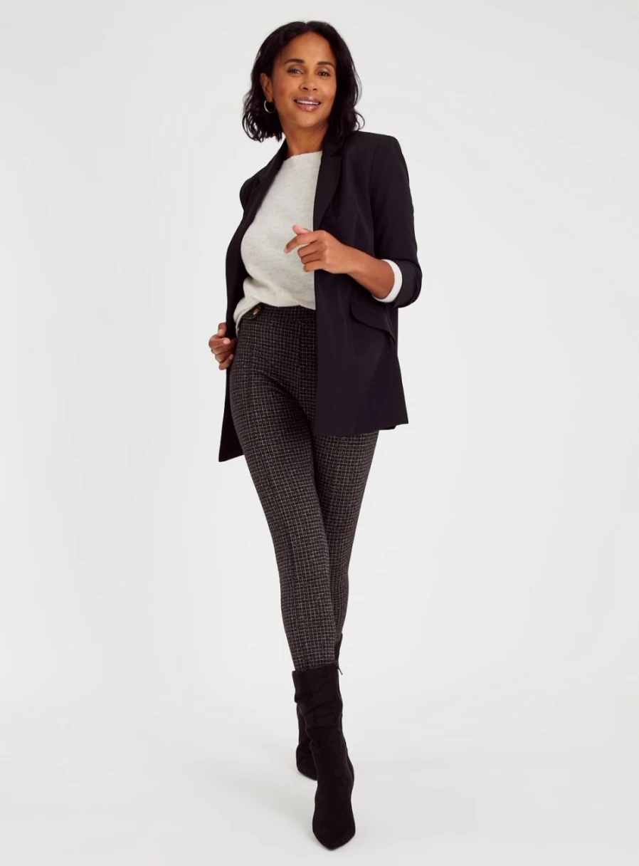 Tu Women's Heritage Check Ponte Leggings - Black & Brown, Size 16