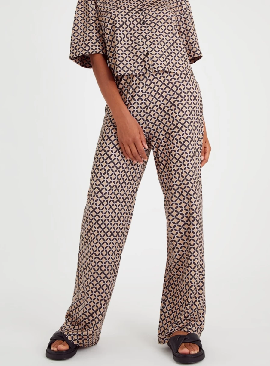Tu Women's Gold & Black Geometric Print High-Waisted Trousers - Stylish Coordinated Pants