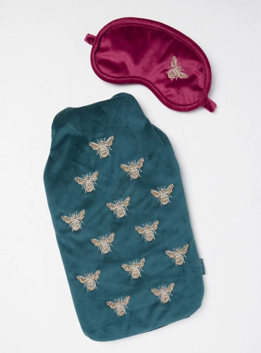 FatFace Women's Bee Print Hot Water Bottle & Mask Gift Set - Cozy Winter Essential