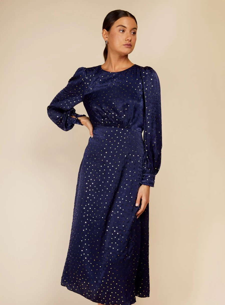 Vogue Williams Women's Navy Foil Spot Midaxi Dress Size 12