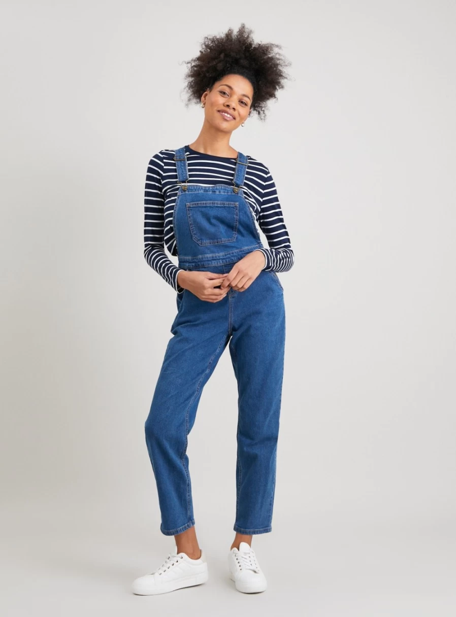 Tu Women's Vintage Wash Denim Dungarees - Distressed Overalls for Women, High Waisted 90s Retro Jeans Jumpsuit