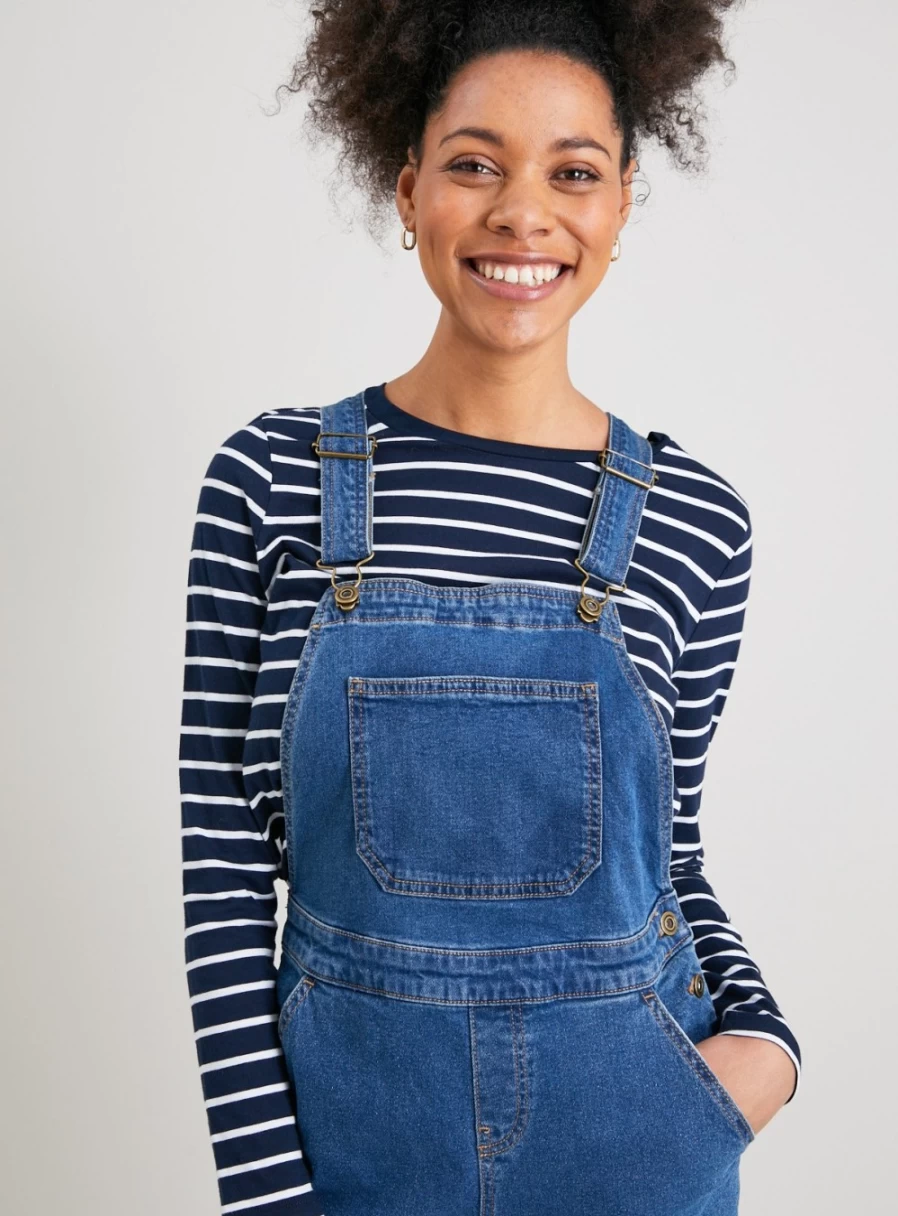 Tu Women's Vintage Wash Denim Dungarees - Distressed Overalls for Women, High Waisted 90s Retro Jeans Jumpsuit