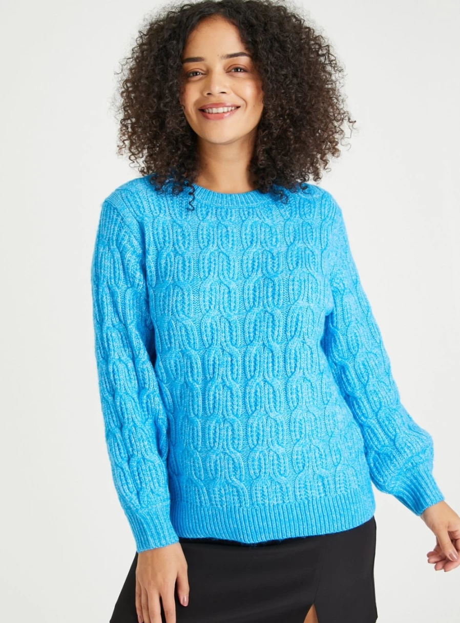 Tu Women's Blue Chunky Cable Knit Sweater - Cozy Winter Pullover 14