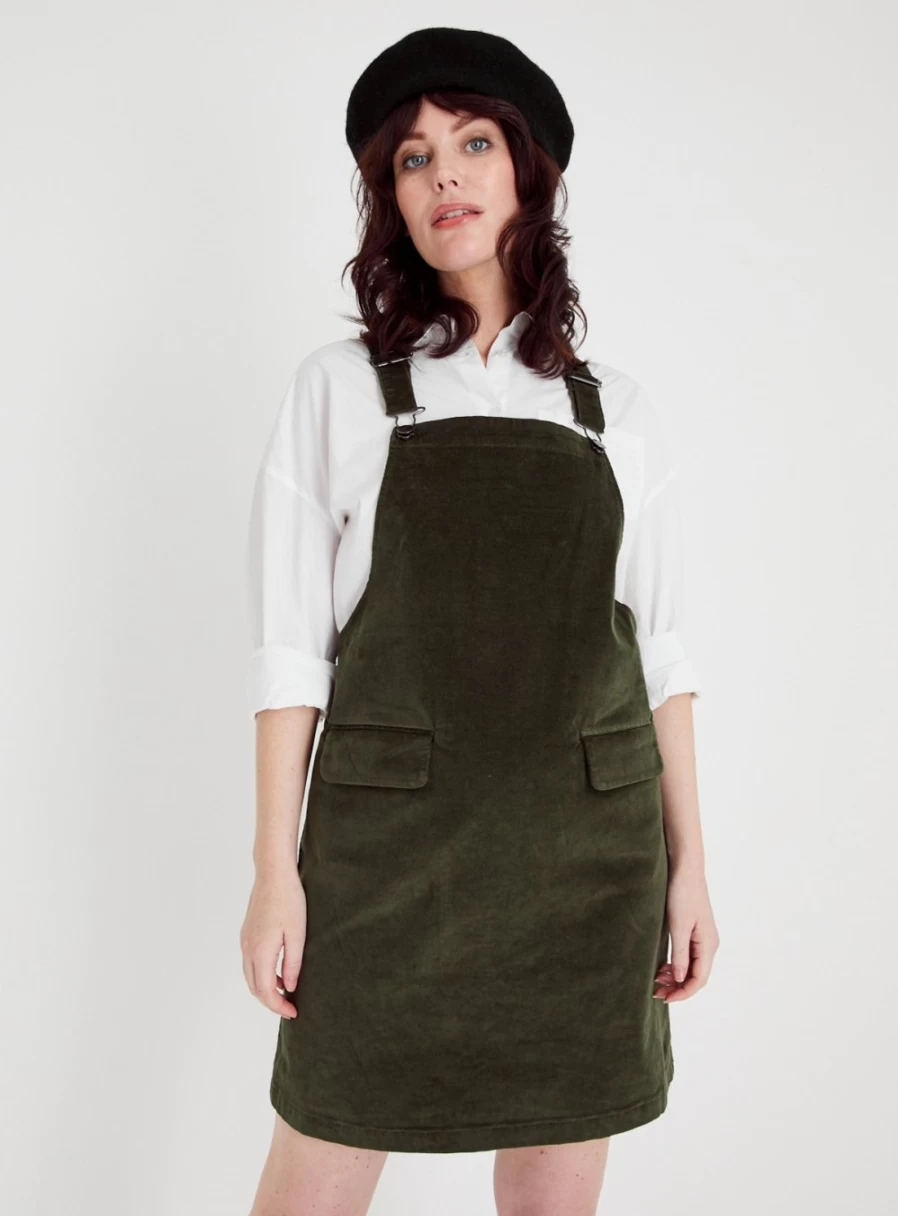 "Tu Women's Green Corduroy Pinafore Dress - Size 10"
