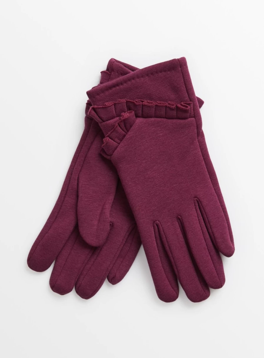 Tu Women's Berry Red Ruffle Gloves - One Size Fashionable Winter Accessory