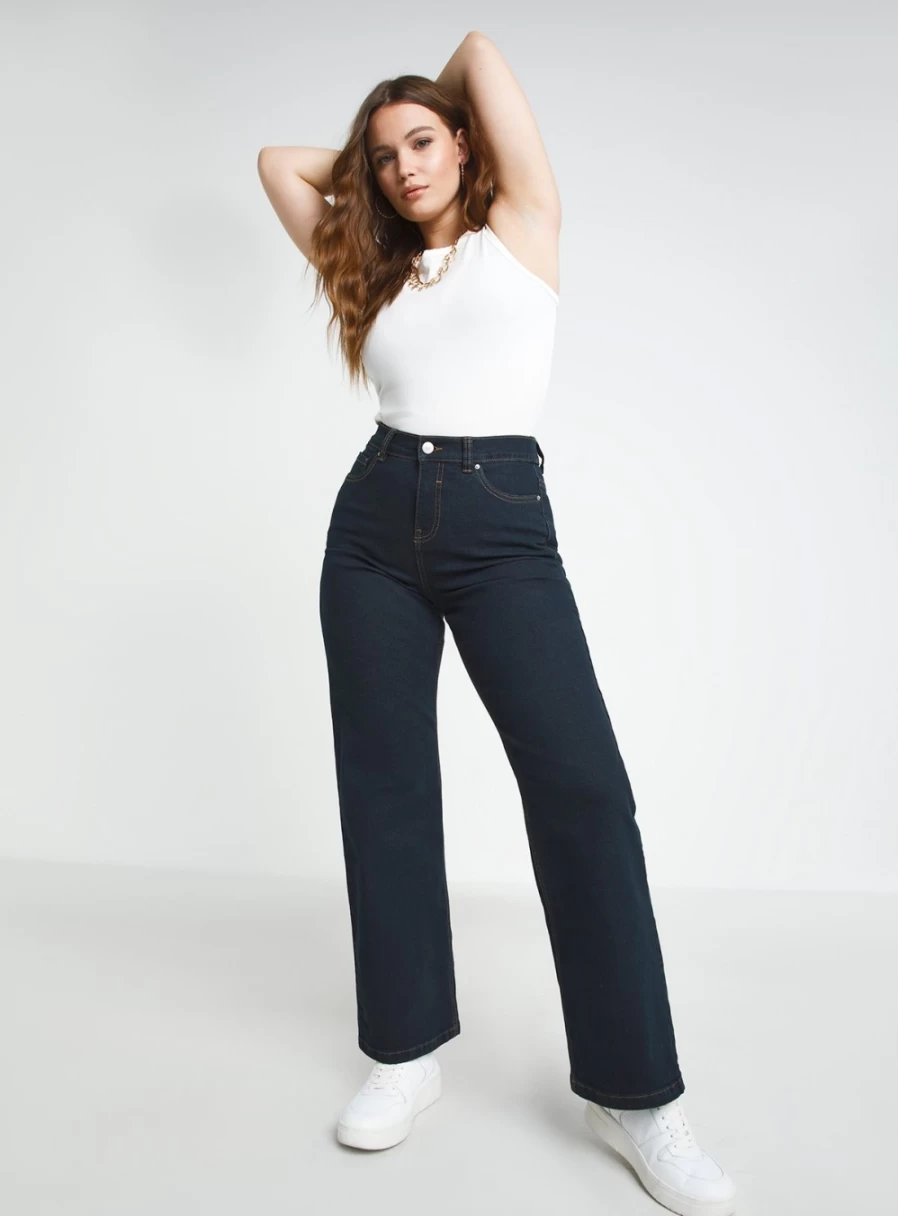Simply Be Women's 24/7 Indigo Wide Leg Jeans - Size 32 Comfort Fit Denim Pants