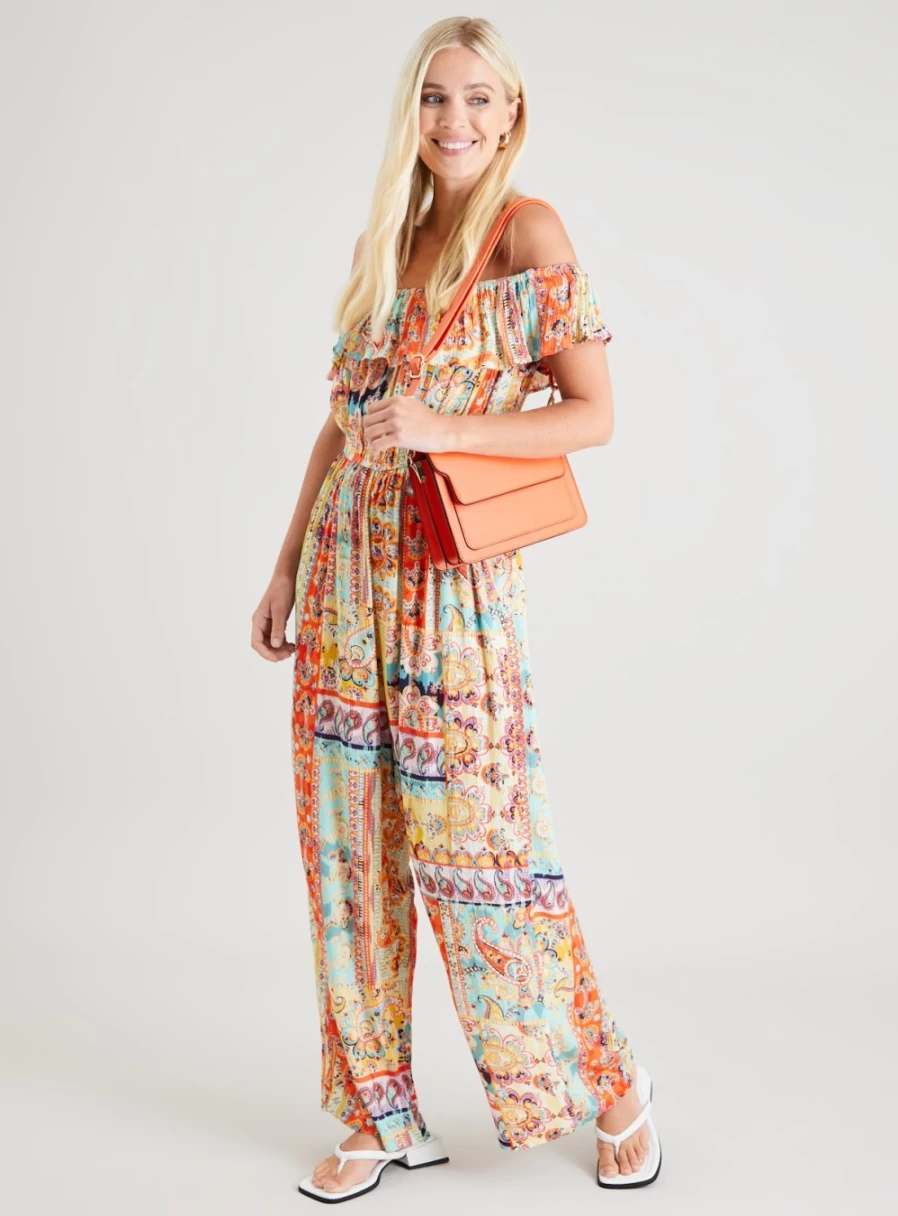 Tu Women's Vibrant Scarf Print Sleeveless Jumpsuit - Stylish Summer Romper 18