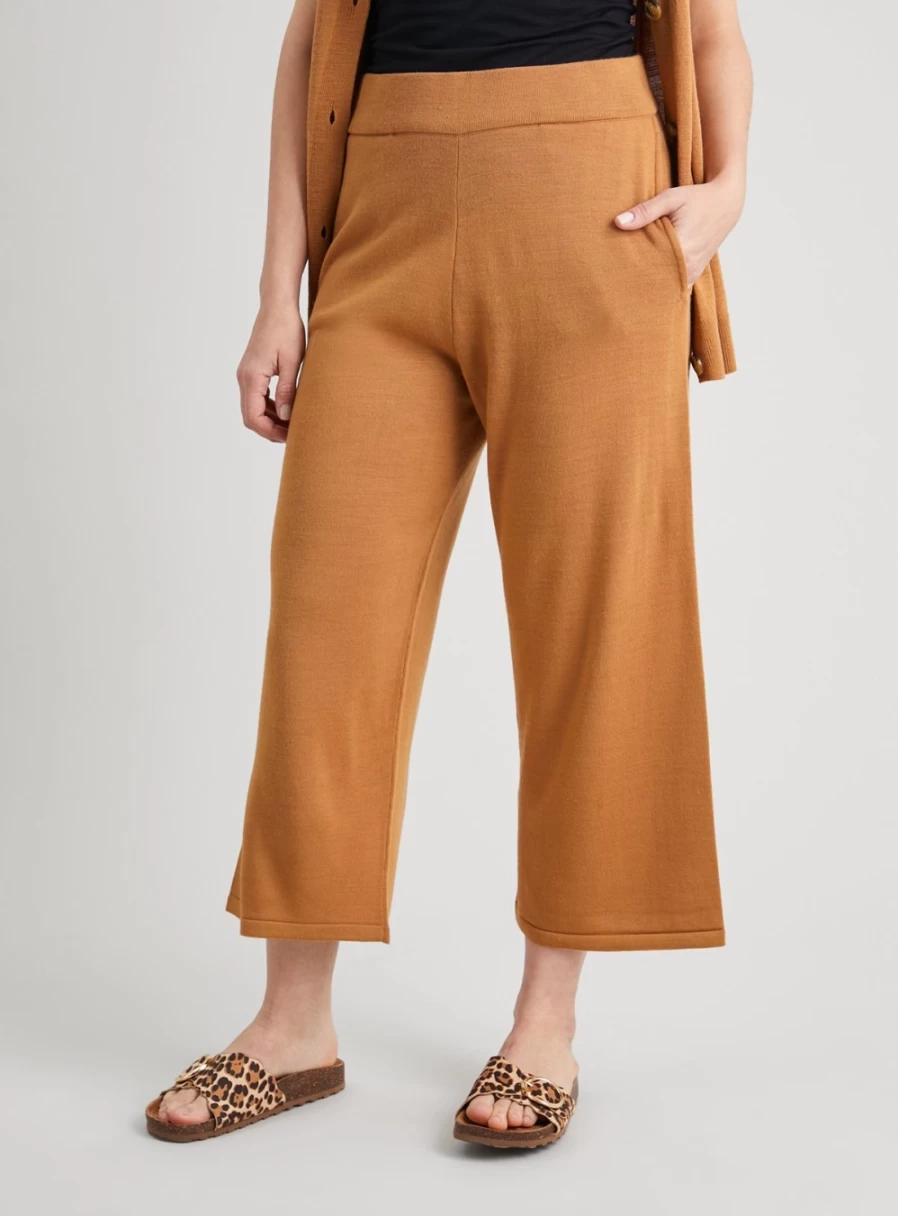 Tu Women's High-Waisted Tan Wide Leg Culottes - Soft Touch Coord Pants - Size 8