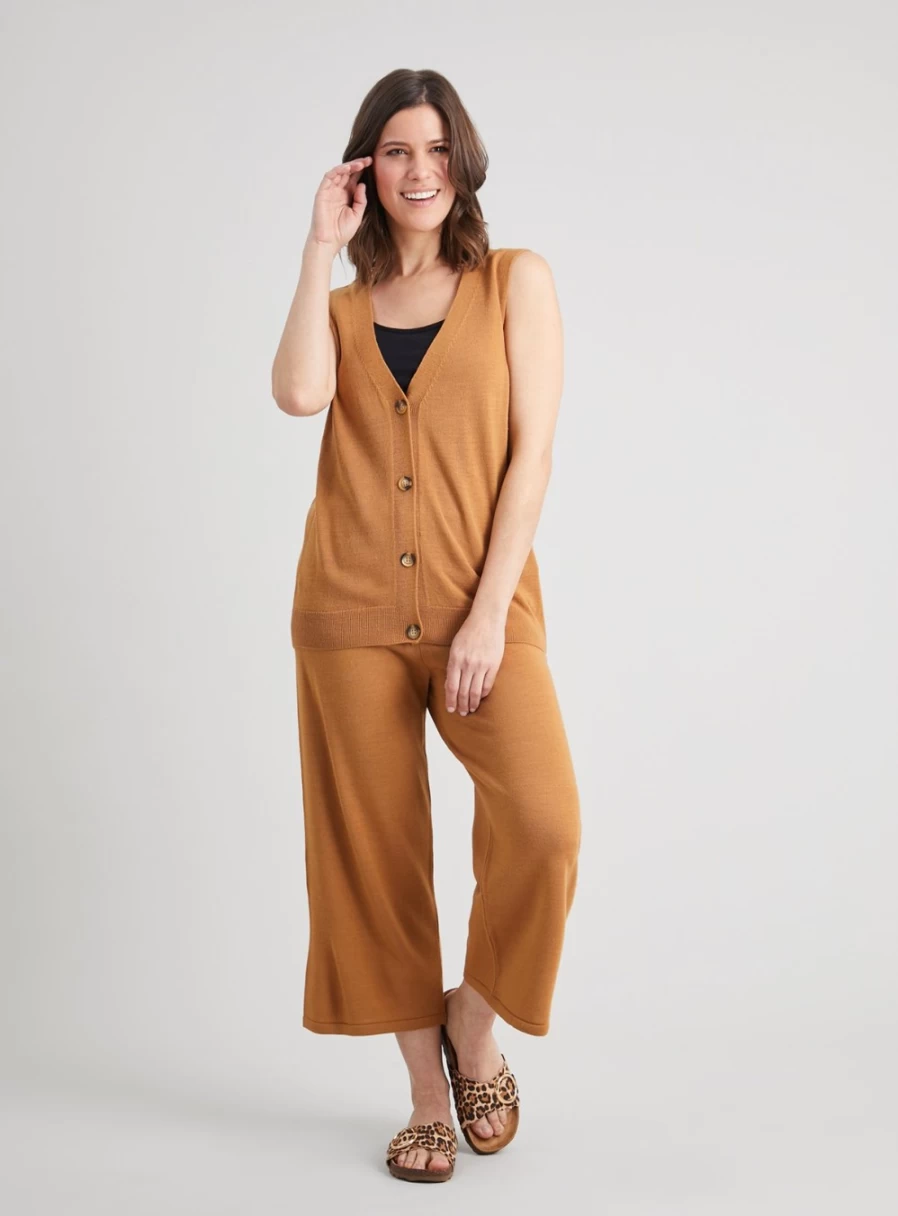 Tu Women's High-Waisted Tan Wide Leg Culottes - Soft Touch Coord Pants - Size 8