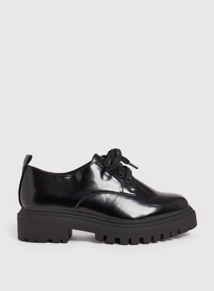 "TU Women's Black Chunky Sole Lace-Up Sneakers - Stylish Comfort Footwear"
