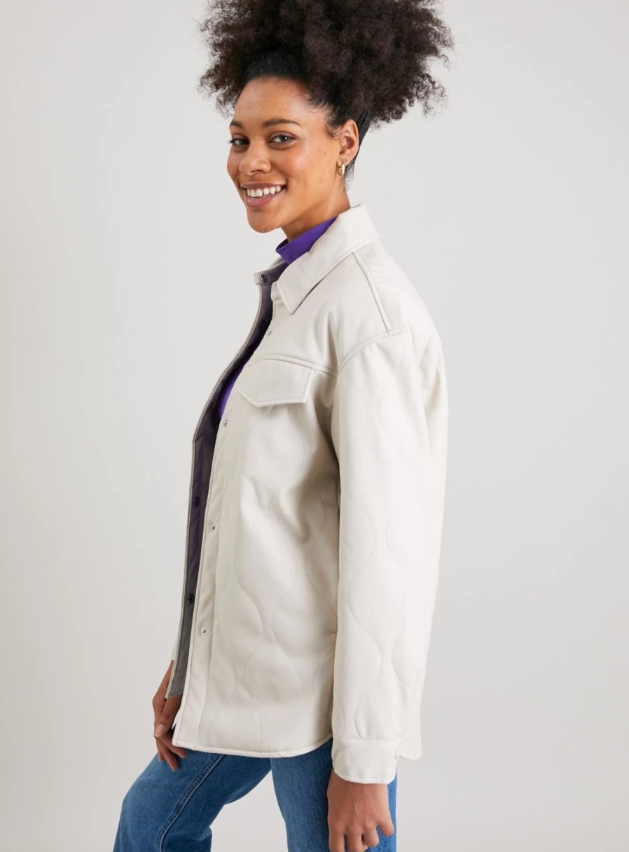 "Tu Women's Cream PU Quilted Jacket - Stylish Faux Leather Coat for Winter"