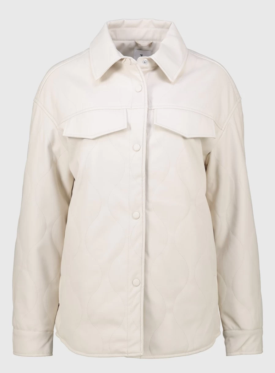 "Tu Women's Cream PU Quilted Jacket - Stylish Faux Leather Coat for Winter"