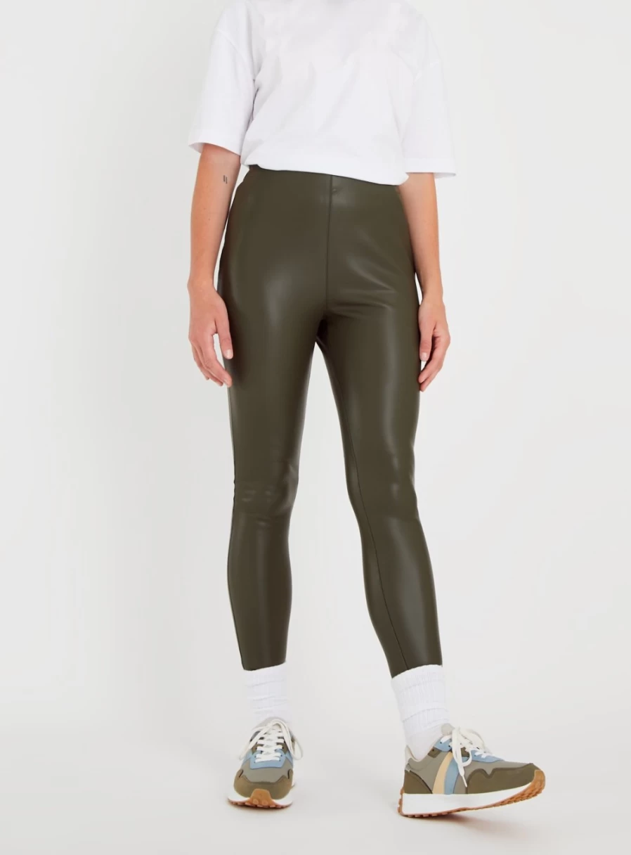 Tu Women's Green Faux Leather Leggings - High Waist Stretchy Vegan Leather Pants Size 18