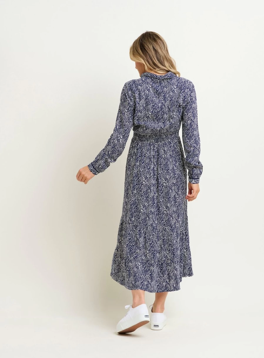 Brakburn Women's Flowing Spots Maxi Shirt Dress - Size 12 Casual Boho Style Long Sleeve Button Down Dress